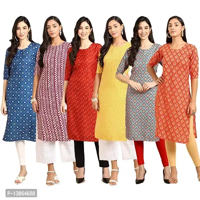 Trendy Crepe Digital Printed Straight Kurta For Women ( Pack Of 6 )-thumb0