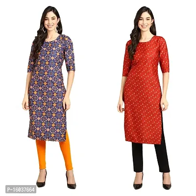 Stylish Crepe Printed Straight Kurta For Women-Pack Of 2-thumb0