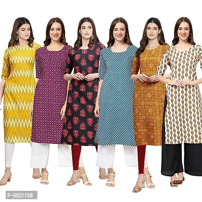 Women Crepe Digital Printed Straight Kurti  Pack of 6