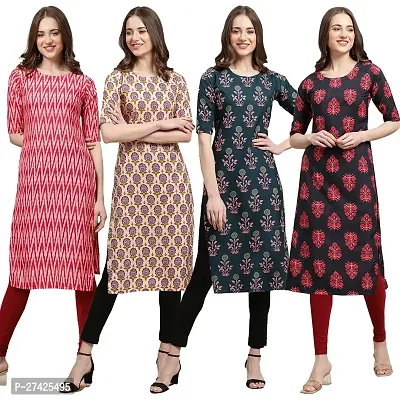 Stylish Multicoloured Crepe Stitched Kurta For Women Pack of 4