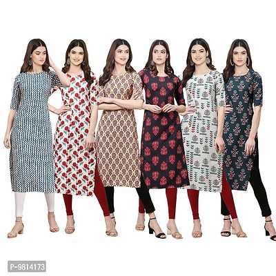 Women Crepe Digital Printed Straight Kurti  Pack of 6-thumb0