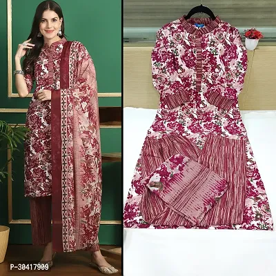 Beautiful Cotton Printed Kurta Pant And Dupatta Set For Women-thumb0