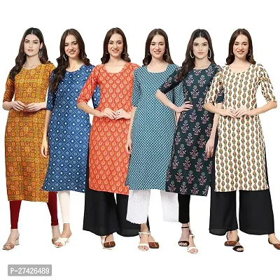 Stylish Multicoloured Crepe Stitched Kurta For Women Pack of 6-thumb0