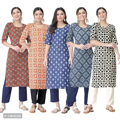 New Crepe Printed Kurtis Combo For Women Pack Of 5-thumb0