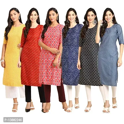 Trendy Crepe Printed Straight Kurta Combo For Women Pack Of 6-thumb0