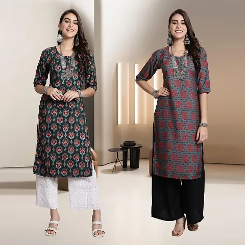 Fancy Crepe Multicoloured Straight Kurti - Pack Of 2