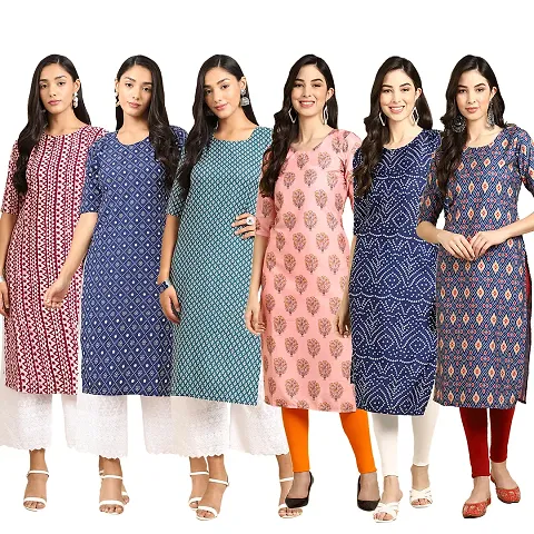 Women Crepe Digital Straight Kurti Pack of