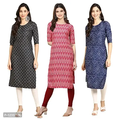 Elite Crepe Printed Straight Stitched Kurta For Women- Pack Of 3