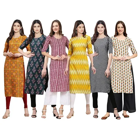 Stylish Crepe Printed Kurti - Pack of 6