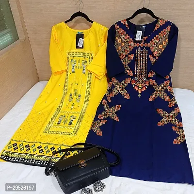 Stylish Multicoloured Crepe Stitched Kurta For Women Combo Of 2-thumb0