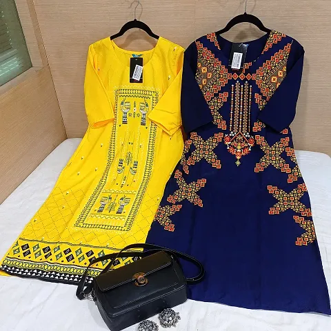 Stylish Crepe Stitched Kurta For Women Combo Of 2