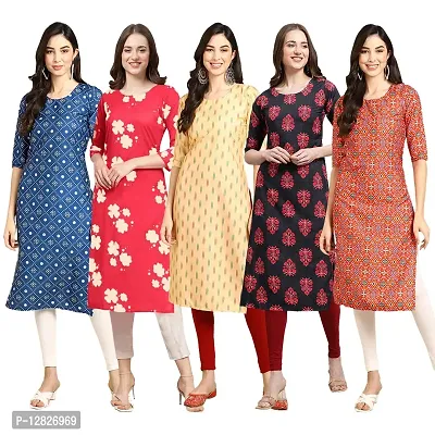 Women Crepe Digital Printed Straight Kurti { Pack of 5 }