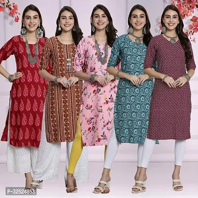 Elegant Crepe Printed Kurta For Women- Pack Of 5-thumb0