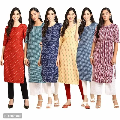 Trendy Crepe Printed Straight Kurta Combo For Women Pack Of 6