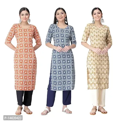 New Crepe Combo Printed Kurtis For Women Pack Of 3-thumb0