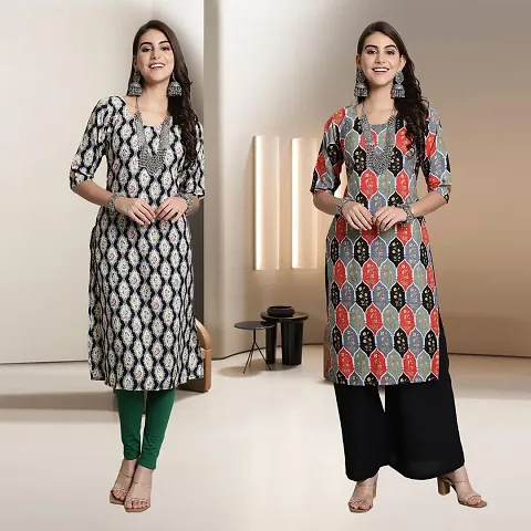 Fancy Straight Crepe Kurti - Pack Of 2