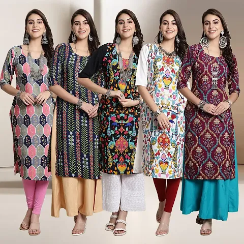 Fancy Straight Crepe Kurti - Pack Of 5