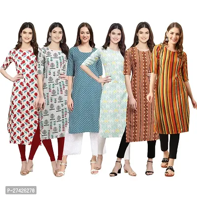 Stylish Multicoloured Crepe Stitched Kurta For Women Pack of 6