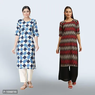 Women Stylish Crepe Ethnic Motif Casual Straight Kurta