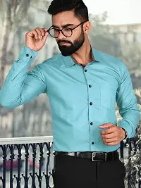 Men Stylish Blue Cotton Solid Long Sleeve Semi Formal Shirt-thumb4