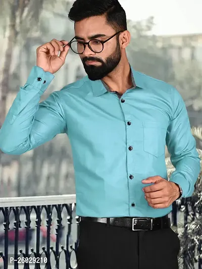 Men Stylish Blue Cotton Solid Long Sleeve Semi Formal Shirt-thumb5