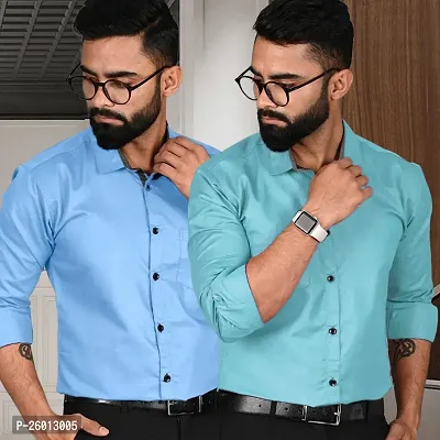 Reliable Multicoloured Cotton Solid Long Sleeve Formal Shirt For Men, Pack Of 2