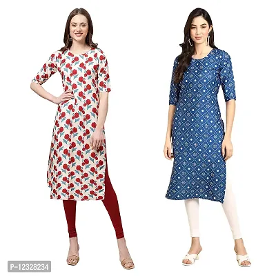 Straight Multicoloured Printed Crepe Kurta Pack Of 2