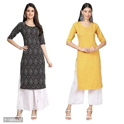 Stylish Straight Printed Crepe Kurta For Women -Pack Of 2