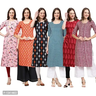 Women Crepe Digital Printed Straight Kurti Pack of 6