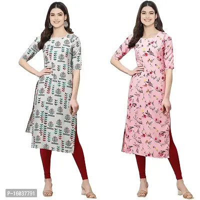 Stylish Crepe Printed Straight Kurta For Women-Pack Of 2-thumb0