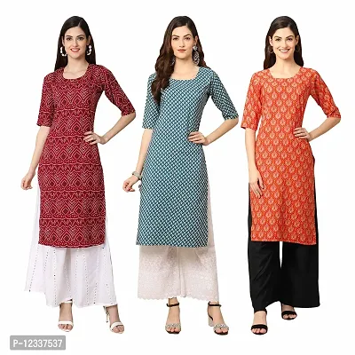 Elite Crepe Printed Straight Stitched Kurta For Women- Pack Of 3-thumb0