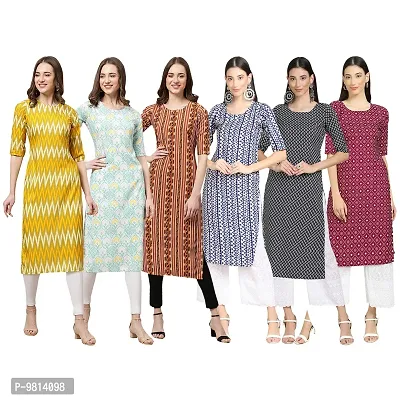 Women Crepe Digital Printed Straight Kurti  Pack of 6-thumb0