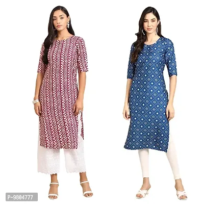 Stylish Digital Printed Woman Crepe Multicolored Kurtis Pack of 2