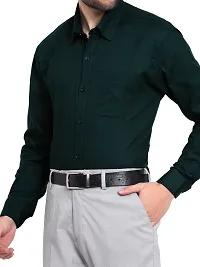 Men Stylish Green Cotton Solid Long Sleeve Semi Formal Shirt-thumb1