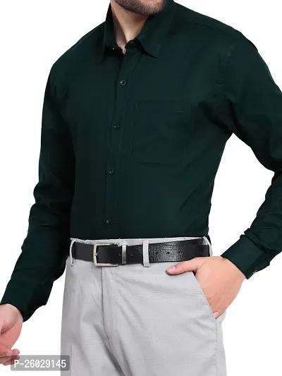 Men Stylish Green Cotton Solid Long Sleeve Semi Formal Shirt-thumb2