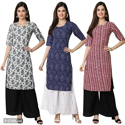 Stylish Multicoloured Crepe Stitched Kurta For Women Pack of 3-thumb0