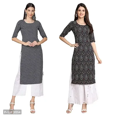 Stylish Straight Printed Crepe Kurta For Women -Pack Of 2-thumb0