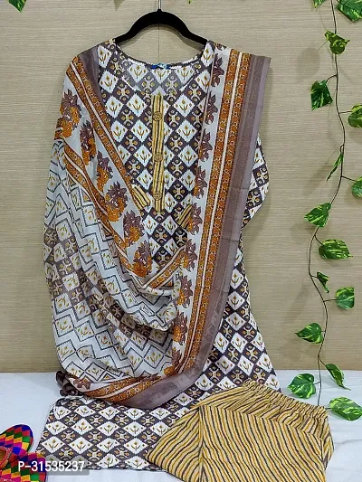 Fancy Cotton Blend Kurta Bottom And Dupatta Set For Women