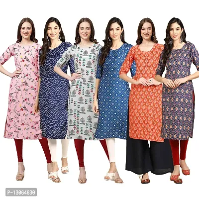 Trendy Crepe Digital Printed Straight Kurta For Women ( Pack Of 6 )