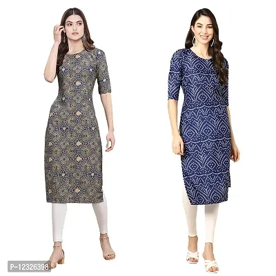 Straight Multicoloured Printed Crepe Kurta Pack Of 2