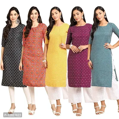 Attractive Straight Multicoloured Printed Crepe Kurta Combo For Women Pack Of 5-thumb0