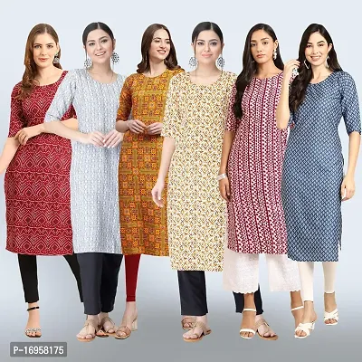 Women Stylish Crepe Printed Straight Kurta Combo-thumb0