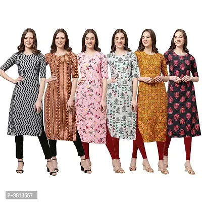 Women Crepe Digital Printed Straight Kurti  Pack of 6-thumb0