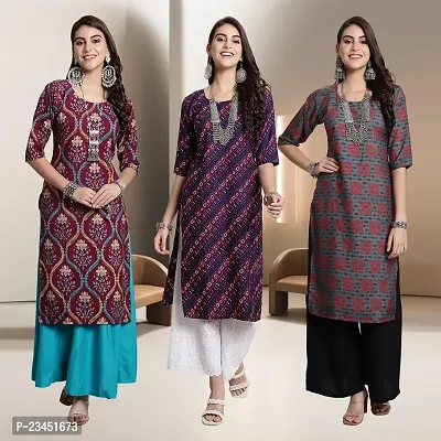 Fancy Rayon Kurtis For Women Pack Of 3-thumb0