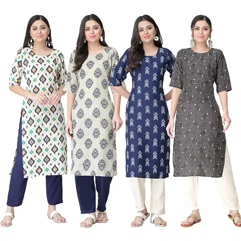 Hot Selling Combo Of  4 Crepe Printed Kurtis