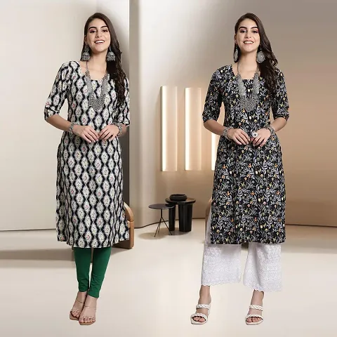 Fancy Straight Crepe Kurti - Pack Of 2