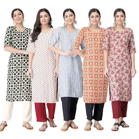 Hot Selling Combo Of 5 Crepe Printed Kurtis