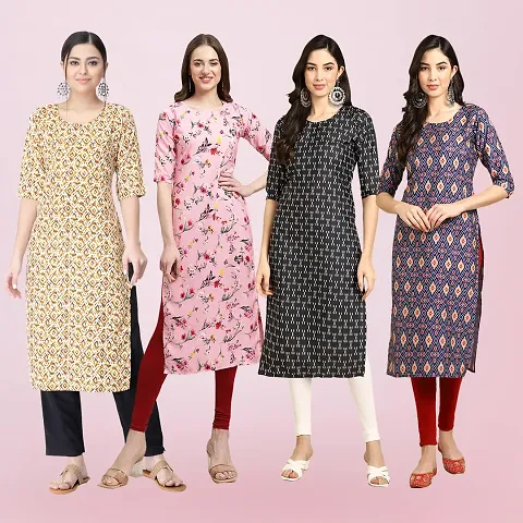 Combo Of 4 Crepe Printed Kurtis