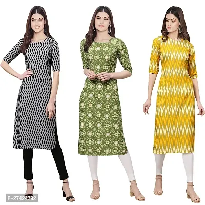 Stylish Multicoloured Crepe Stitched Kurta For Women Pack of 3-thumb0