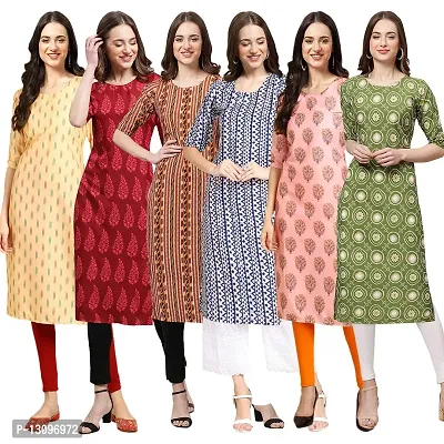 Women Crepe Digital Printed Straight Kurti  Pack of 6